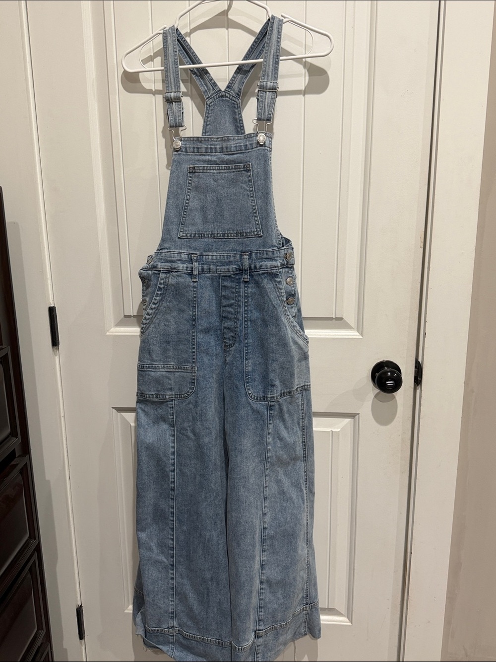 Light Blue Denim Wide-Leg Overalls